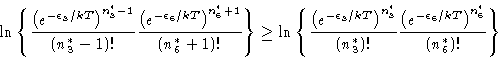 \begin{displaymath}\ln \left \{
\frac{ \left ( e^{-\epsilon_3/kT}\right )^{n^\as...
... e^{-\epsilon_6/kT}\right )^{n^\ast_6}}{(n^\ast_6)!}
\right \}
\end{displaymath}