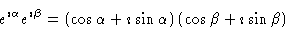 \begin{displaymath}
e^{\imath \alpha} e^{\imath \beta} =
\left (
\cos \alpha + ...
...alpha
\right )
\left (
\cos \beta + \imath \sin \beta
\right )
\end{displaymath}